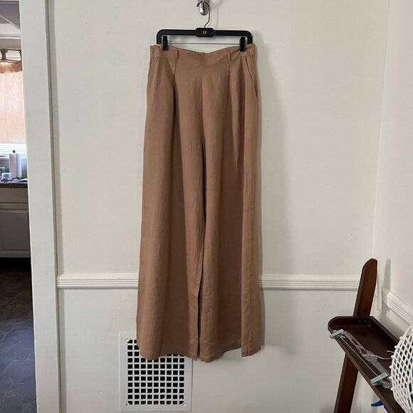 ANTHROPOLOGIE x RUMER LINEN PALAZZO PANTS WARM CAMEL SIZE L* ( MUST READ ) - Picture 3 of 13